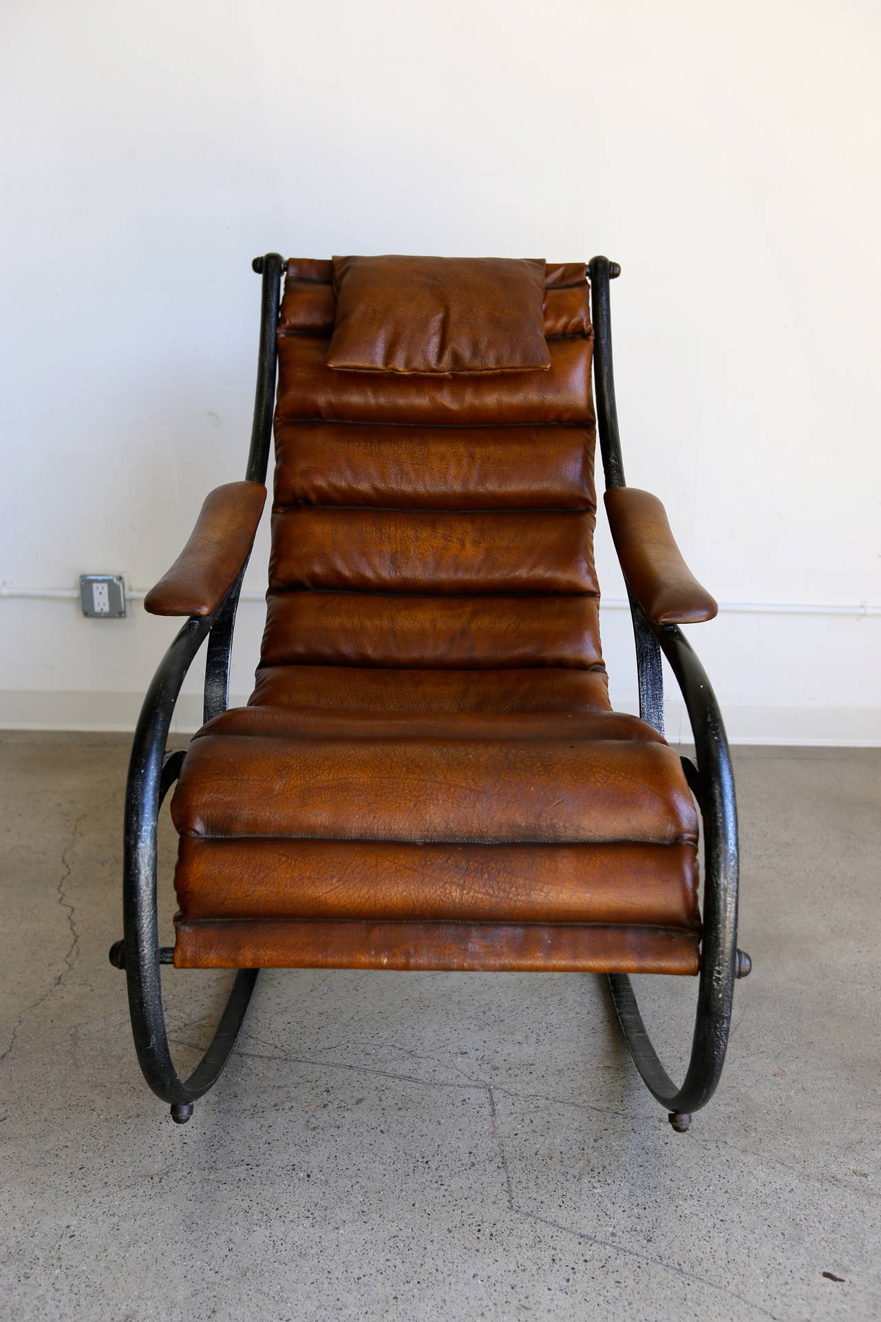 Sculptural Leather and Steel Rocking Chair 1