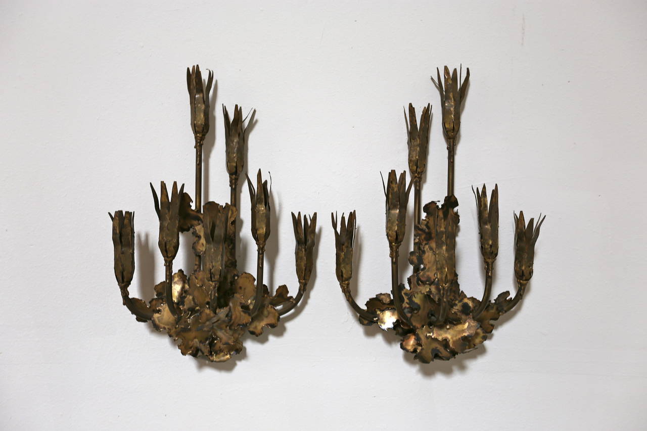 American Pair of Brutal Torch Cut Sconces by Tom Greene