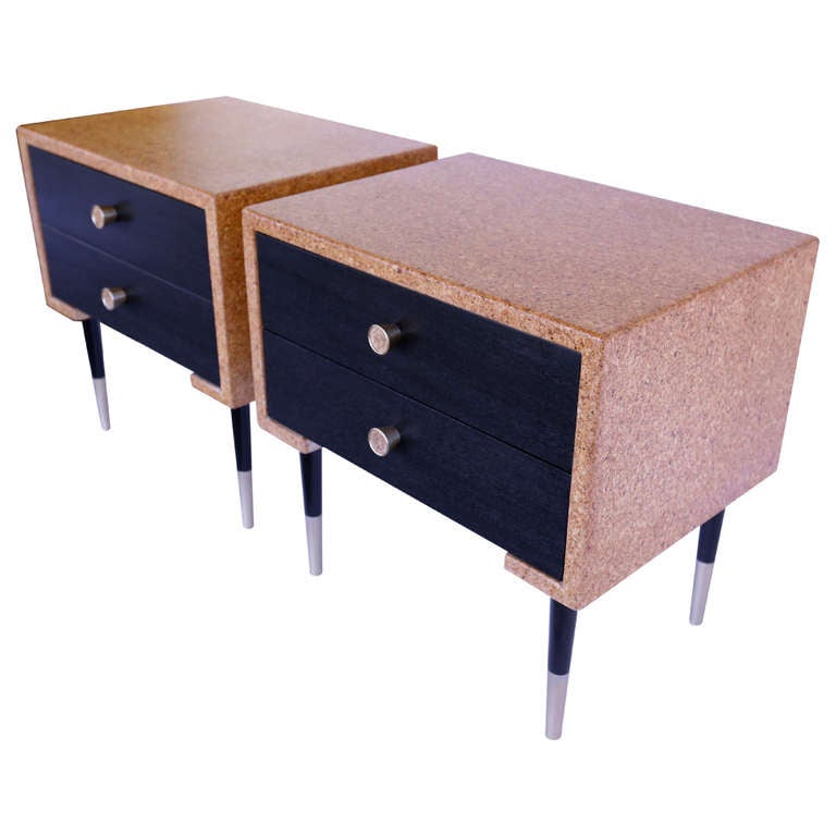 Pair of Cork Nightstands by Paul Frankl for Johnson Furniture Co. at