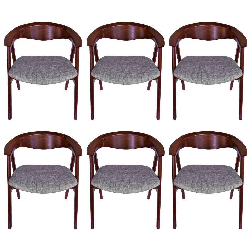 Set of Six Sculptural Dining Chairs by Erik Kirkegaard for Dux