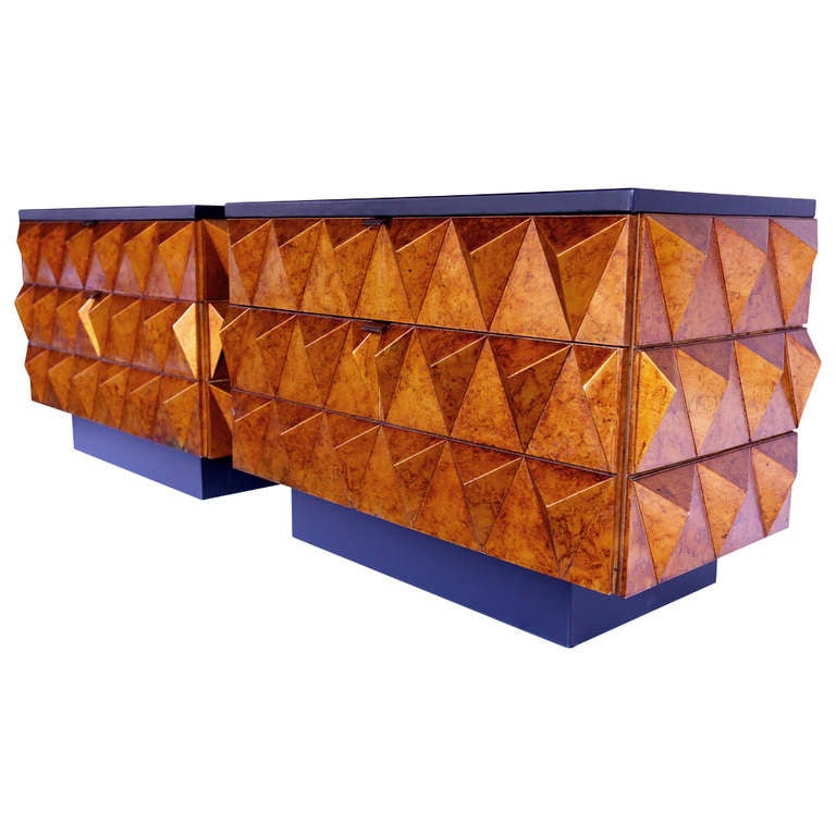 Sculptural Diamond Front Nightstands at 1stdibs