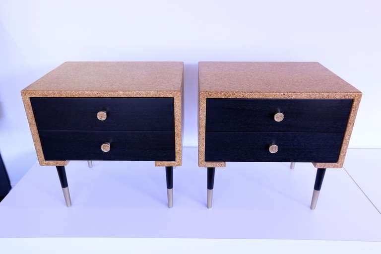 Ebonized Pair of Cork Nightstands by Paul Frankl for Johnson Furniture Co.
