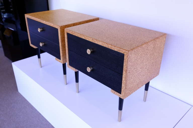 Mid-Century Modern Pair of Cork Nightstands by Paul Frankl for Johnson Furniture Co.