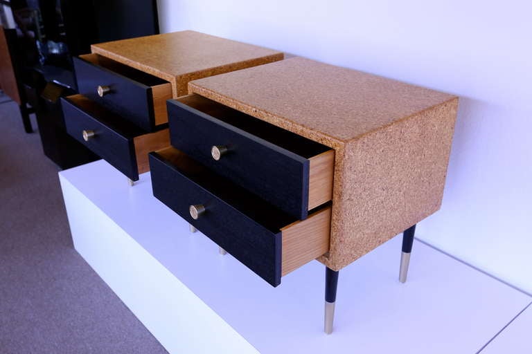 Pair of Cork Nightstands by Paul Frankl for Johnson Furniture Co. In Excellent Condition In Costa Mesa, CA