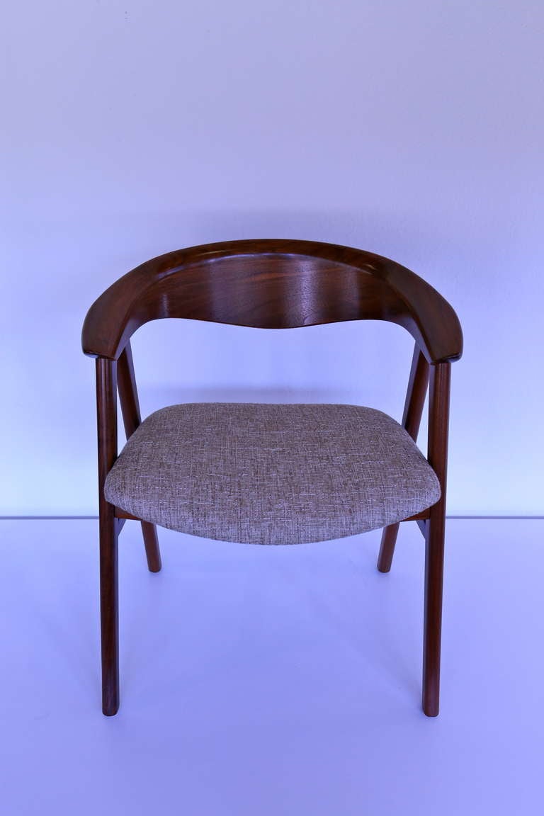 Set of 6 sculptural walnut dining chairs by Erik Kirkegaard for Dux.