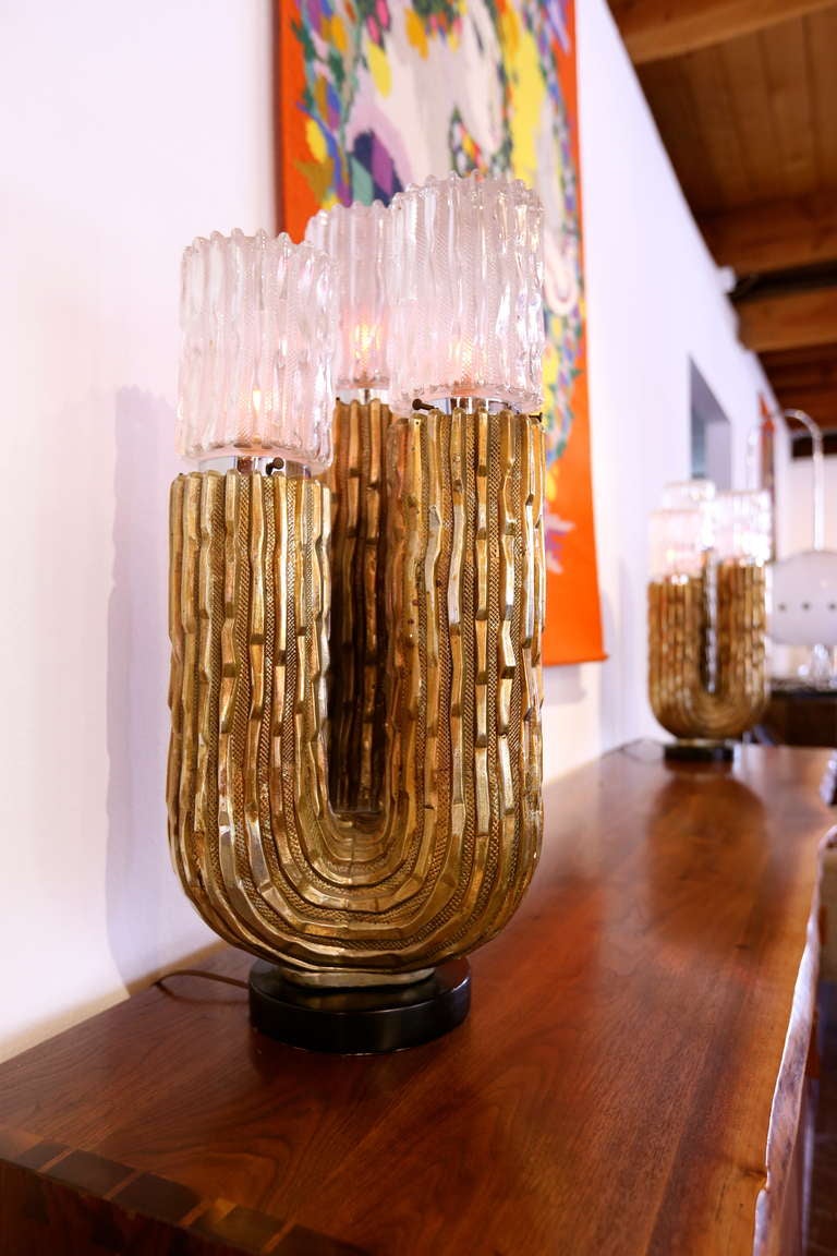 Pair of sculptural organic cactus lamps.  Each example is signed to reverse.