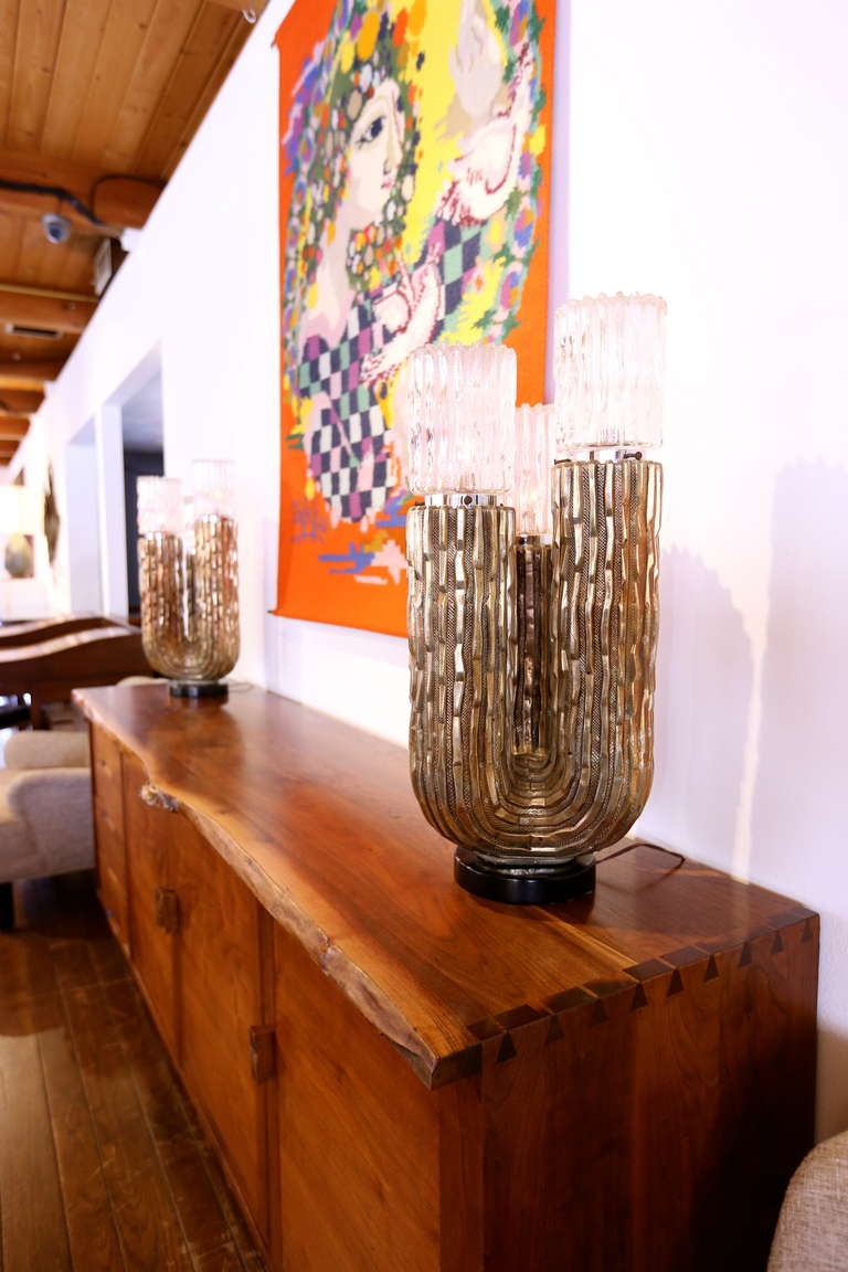 Glass Pair of Sculptural Organic Cactus Lamps 1971