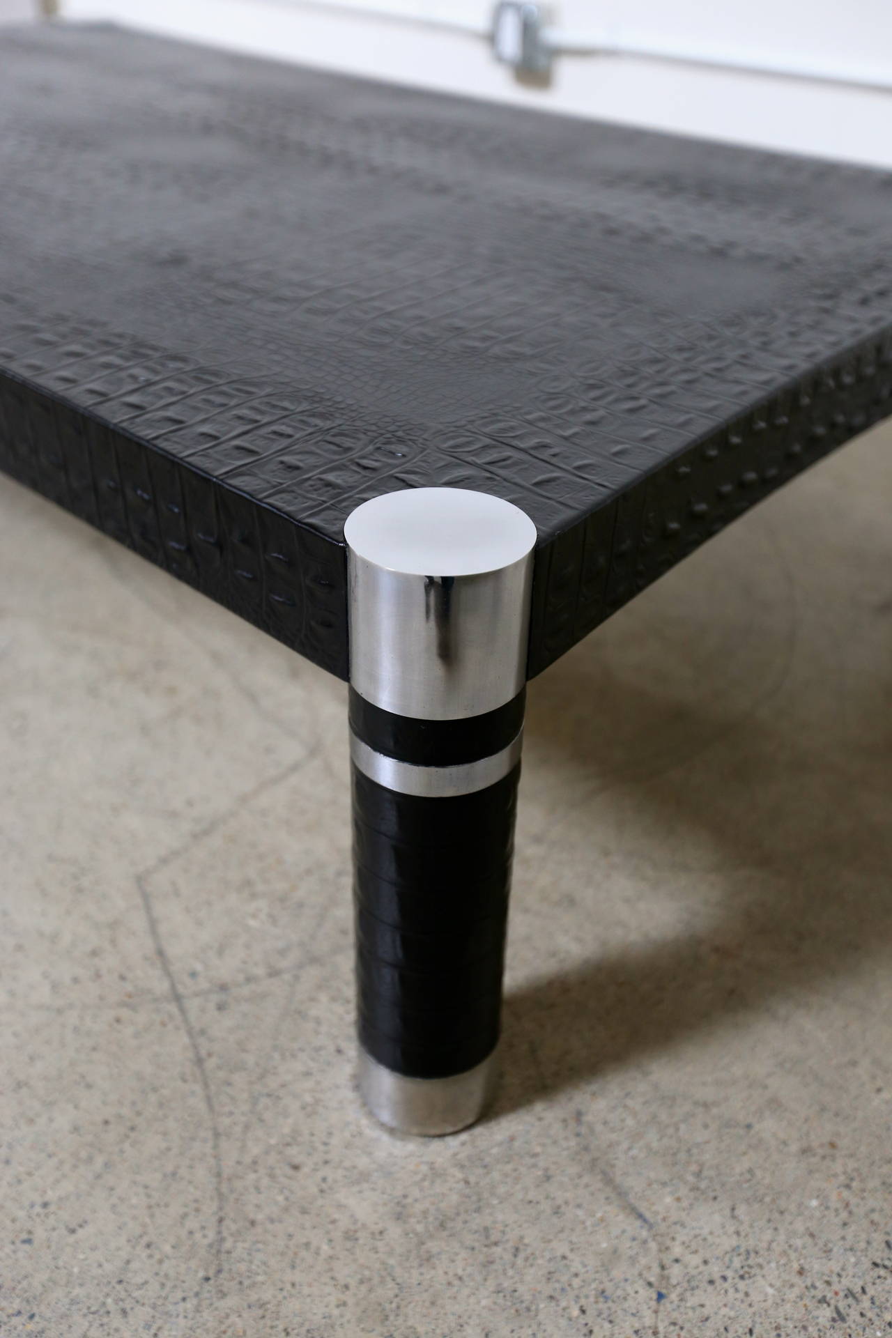 Alligator embossed leather coffee table by Karl Springer.