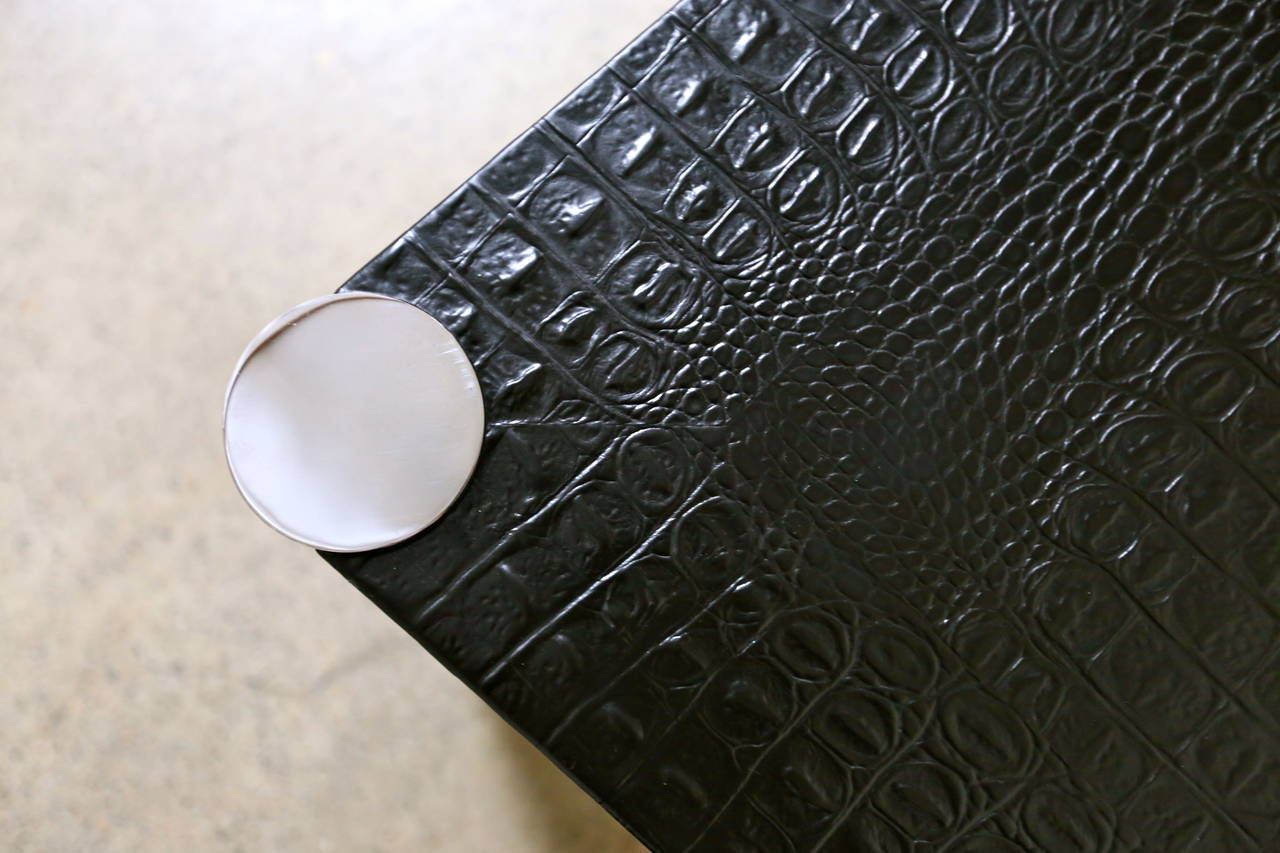 Mid-Century Modern Alligator Embossed Leather Coffee Table by Karl Springer