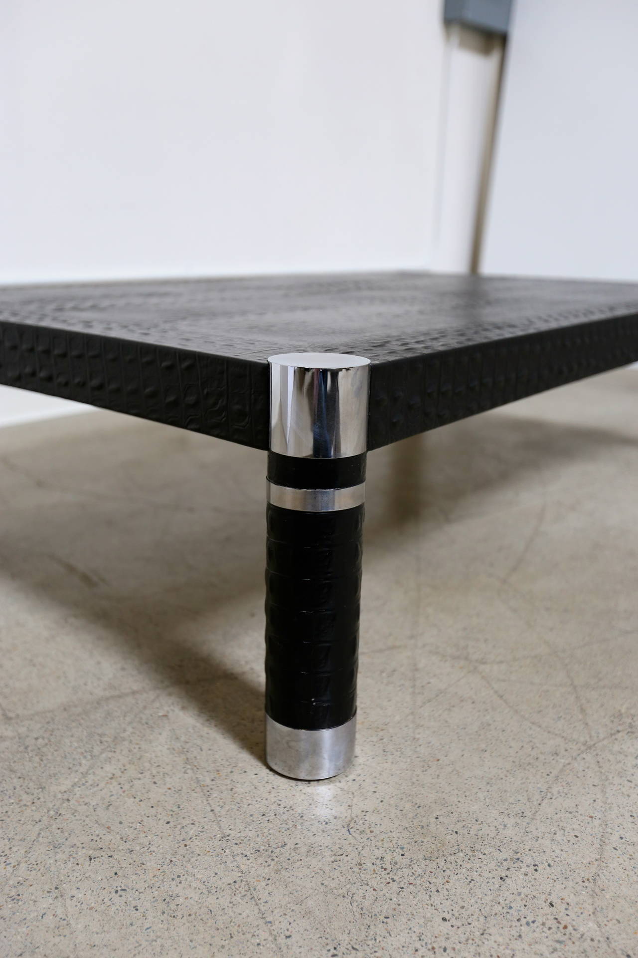 Alligator Embossed Leather Coffee Table by Karl Springer 2