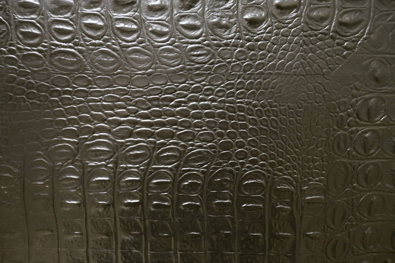 Chrome Alligator Embossed Leather Coffee Table by Karl Springer