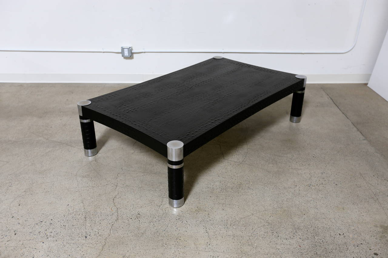 Alligator Embossed Leather Coffee Table by Karl Springer In Good Condition In San Juan Capistrano, CA