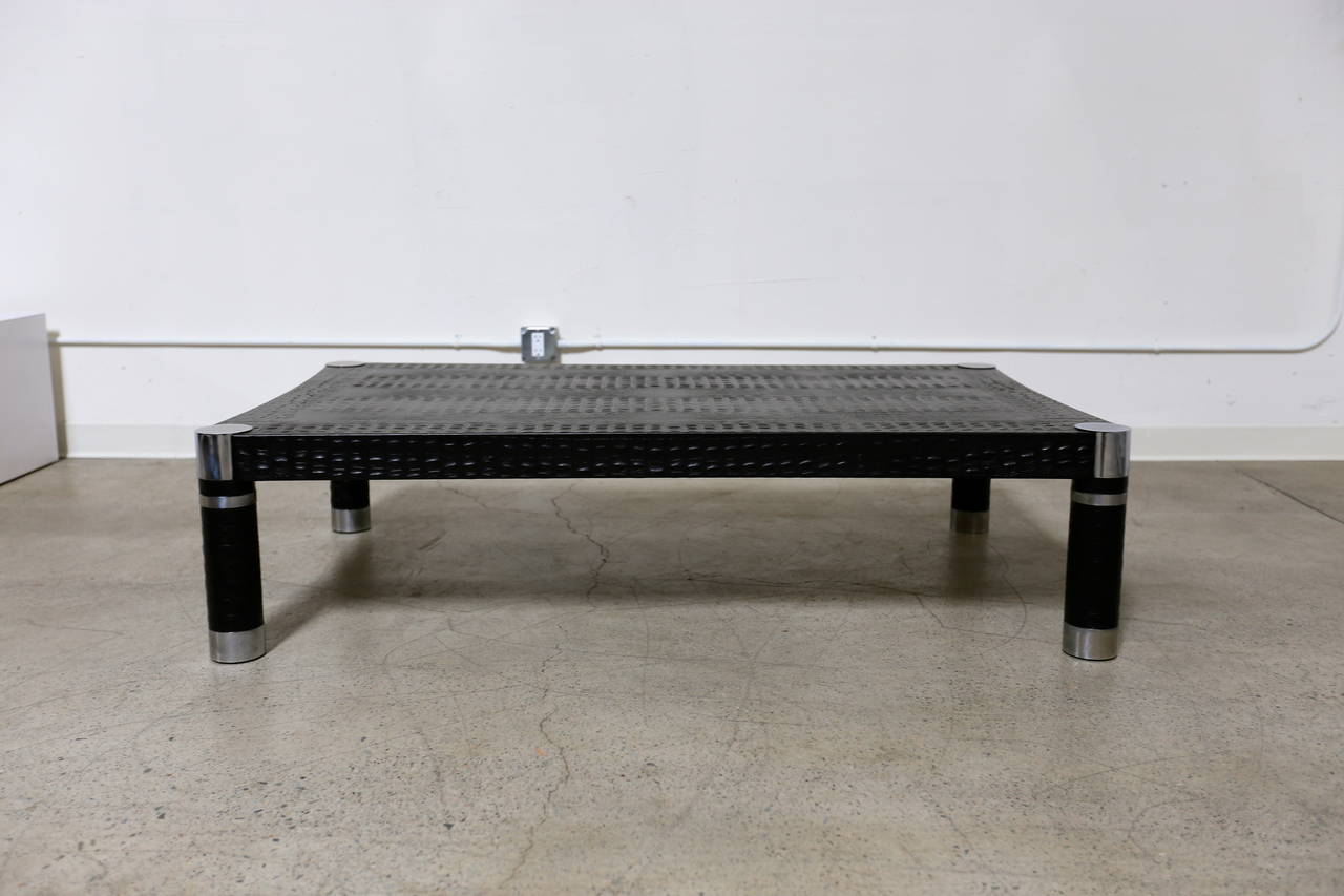 American Alligator Embossed Leather Coffee Table by Karl Springer