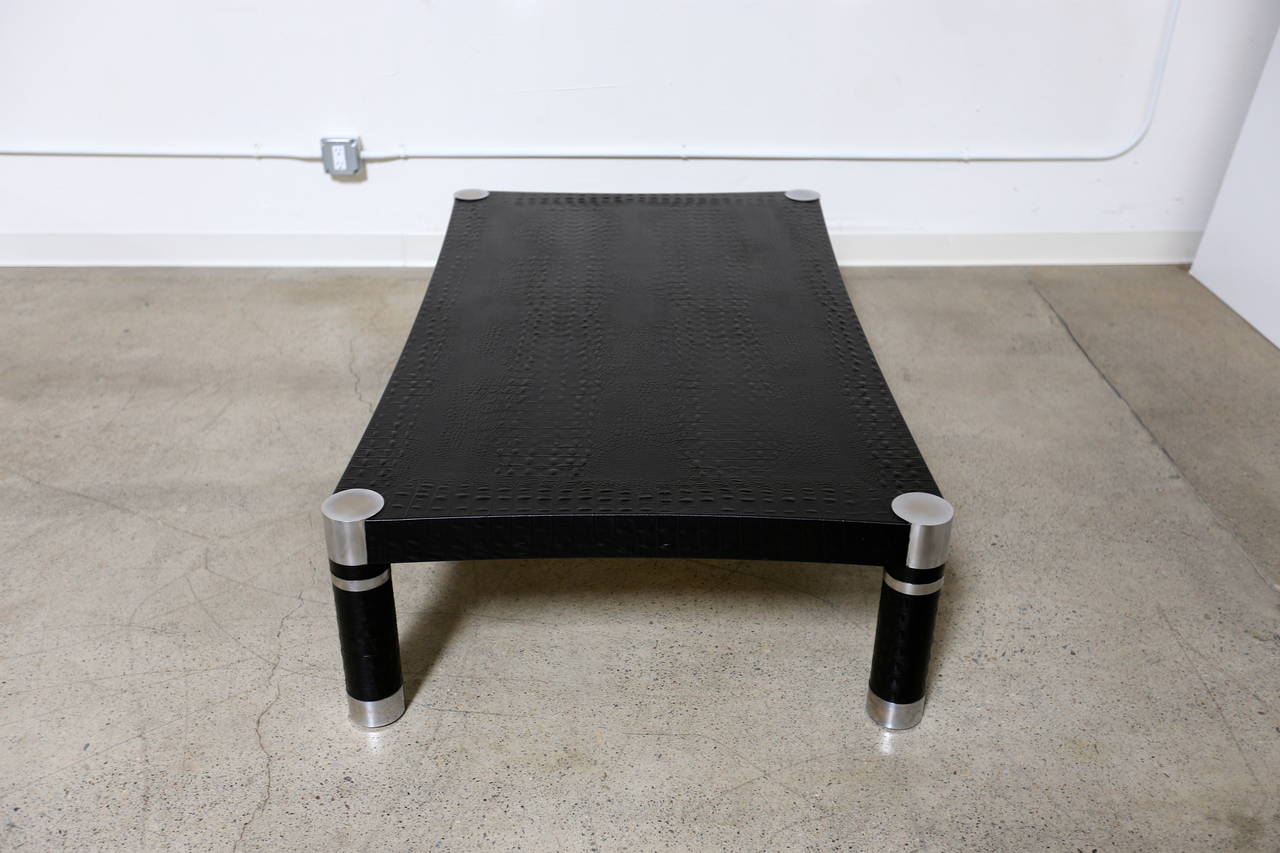 Alligator Embossed Leather Coffee Table by Karl Springer 3