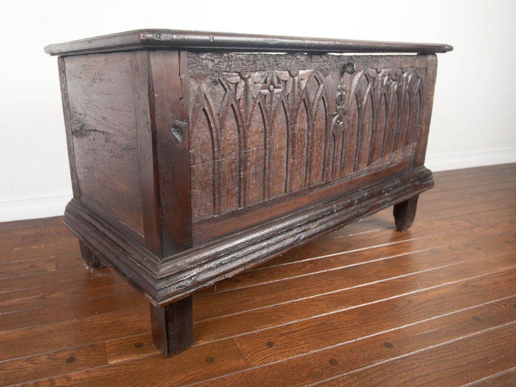 French Gothic walnut coffer chest