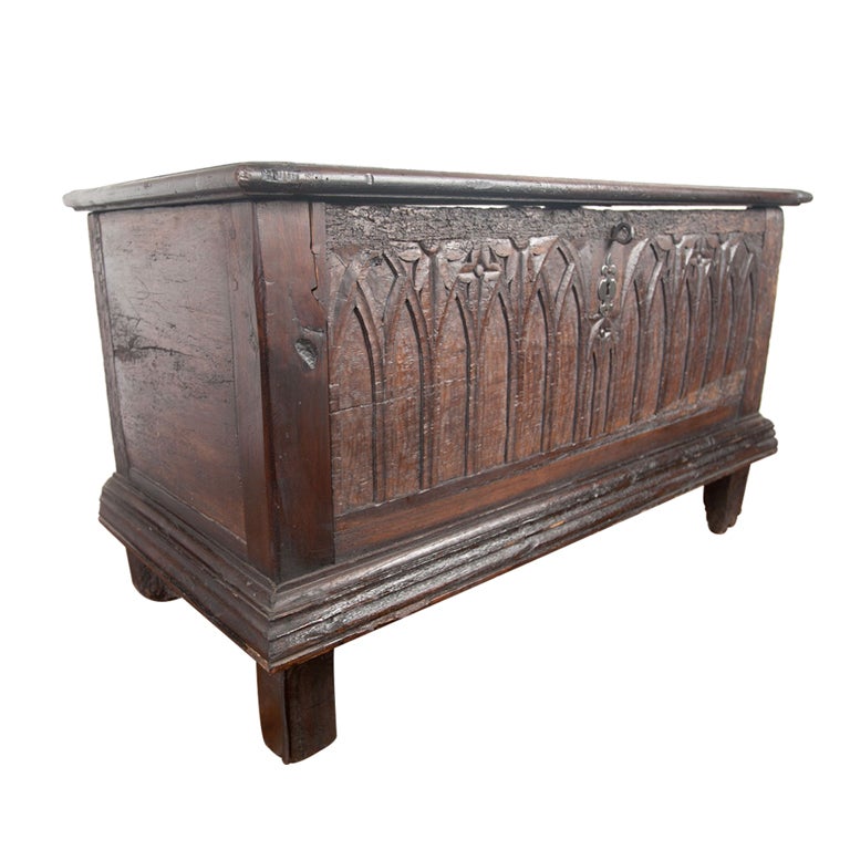 French Gothic walnut coffer chest