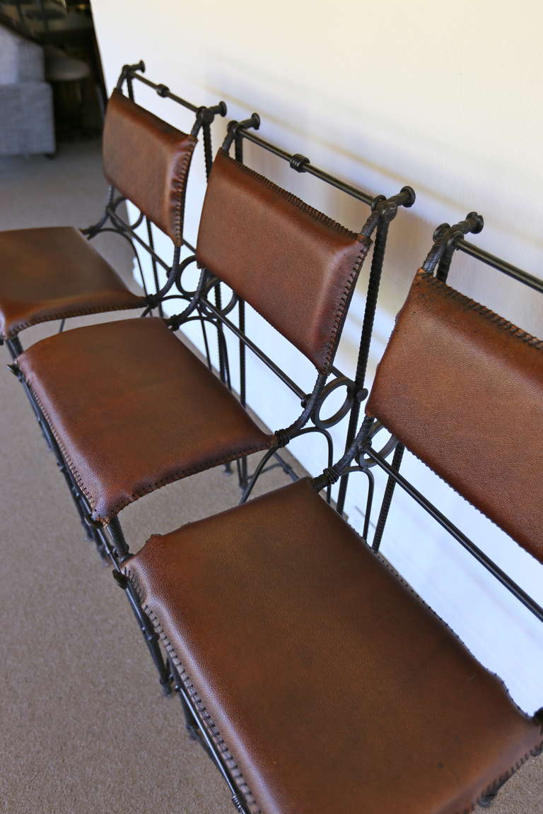 Set of Three Iron & Leather Barstools by Ilana Goor 1