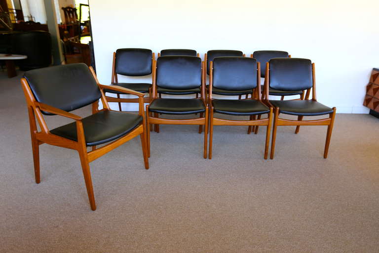 Set of Eight Teak & Leather 