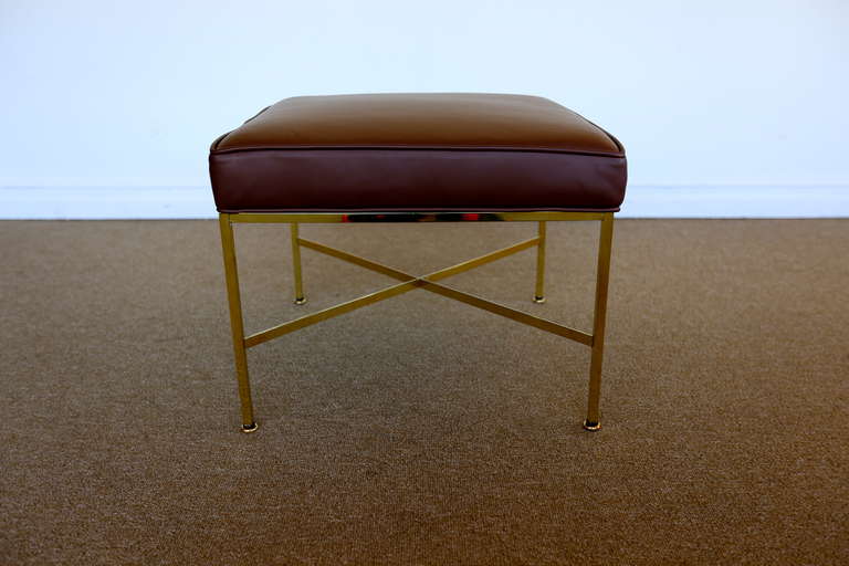 Brass & Leather Stool By Paul McCobb for Directional.