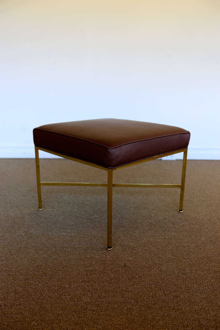 Mid-Century Modern Brass & Leather Stool By Paul McCobb for Directional