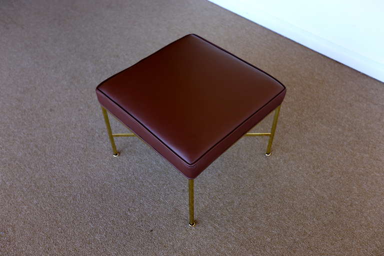 Brass & Leather Stool By Paul McCobb for Directional In Excellent Condition In Costa Mesa, CA