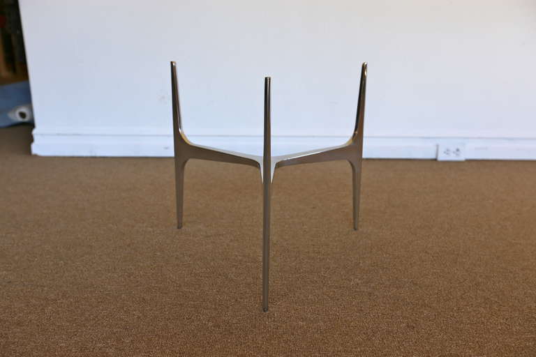 Sculptural Tripod Polished Aluminum Side Table by Knut Hesterberg In Excellent Condition In Denton, TX