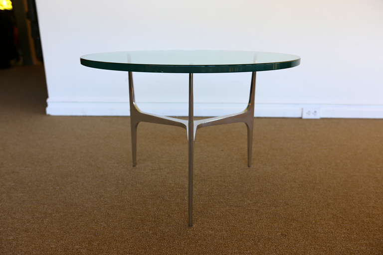 Sculptural Tripod Polished Aluminum Side Table by Knut Hesterberg.