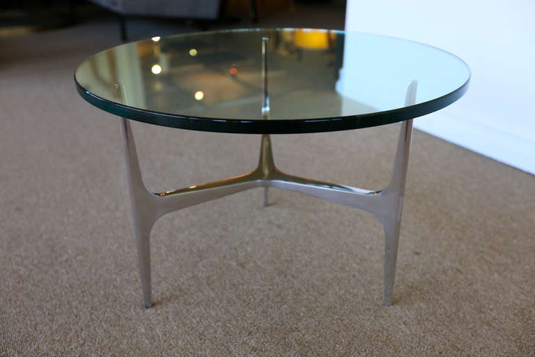 German Sculptural Tripod Polished Aluminum Side Table by Knut Hesterberg