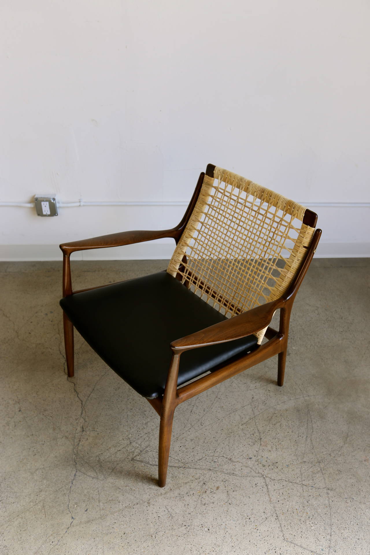 Caned Lounge Chair by Ib Kofod Larsen for Selig of Denmark In Good Condition In Costa Mesa, CA