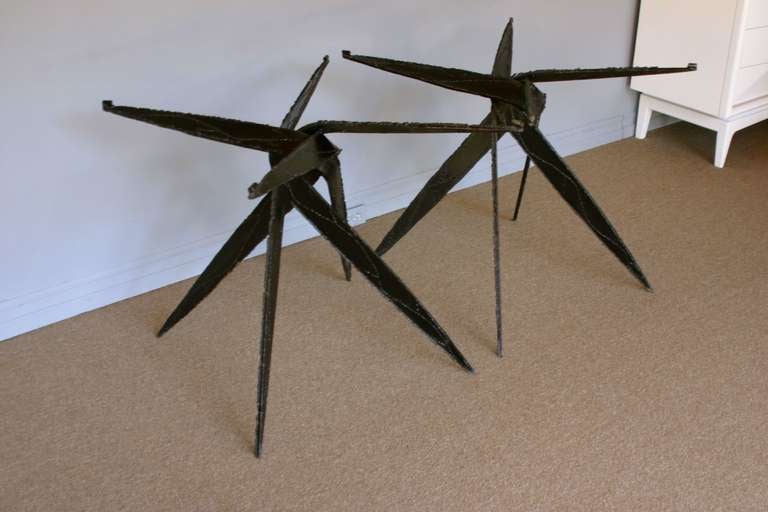 Pair Of Sculptural Brutal Torch Cut Dining Table Bases