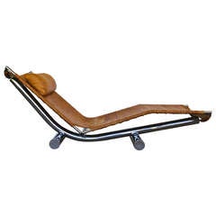 Leather & Chrome " Chariot " Chaise Lounge Paul Tuttle