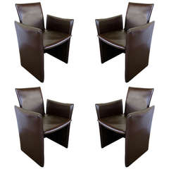 Set of Four Italian Leather Arm Chairs