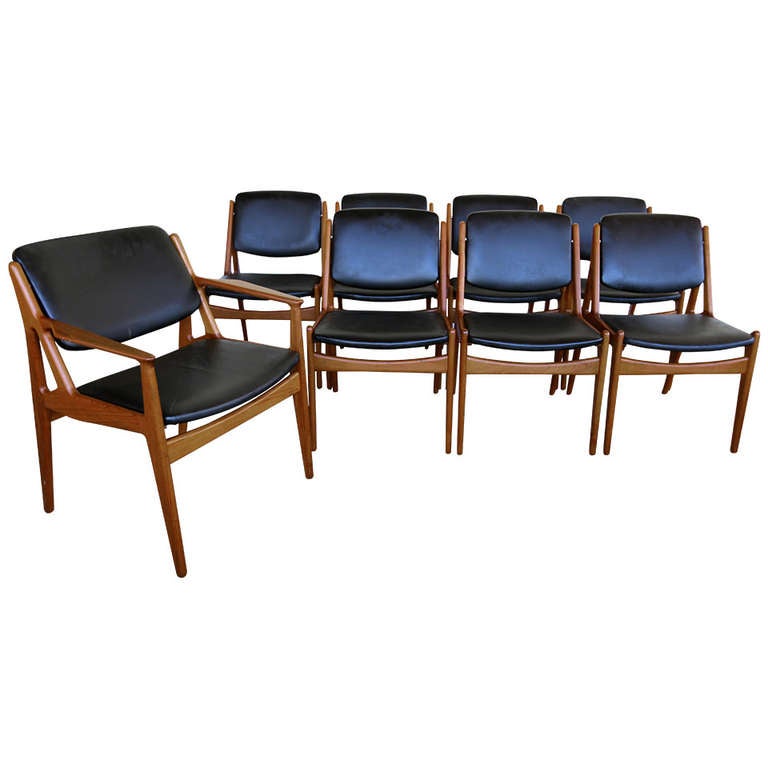 Set of Eight " Tilt Back " Dining Chairs by Arne Vodder at 1stDibs
