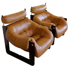 Pair of Rosewood 
Leather Lounge chairs by Percival Lafer