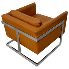 Original Leather "Cube" Chair by Milo Baughman
