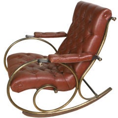 BONDED LEATHER AND BRASS ROCKING CHAIR BY LEE L WOODARD