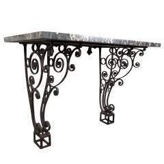 French deco forged iron w/ marble top console table