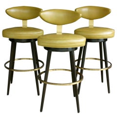 Vintage Set of three leather swivel barstools by Maurice Baily Of Monteverde Young