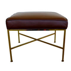 Brass & Leather Stool By Paul McCobb for Directional