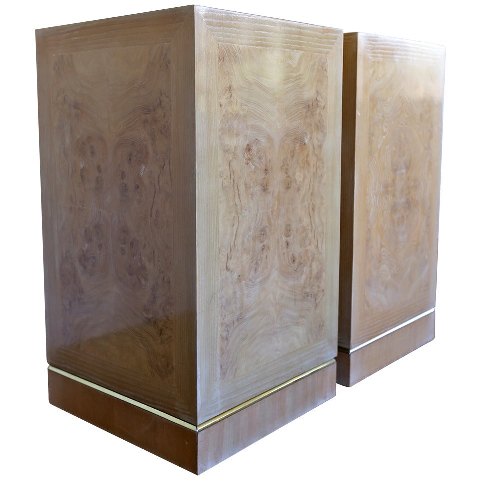 Pair of Bleached Burl Wood Column Pedestals by Heritage