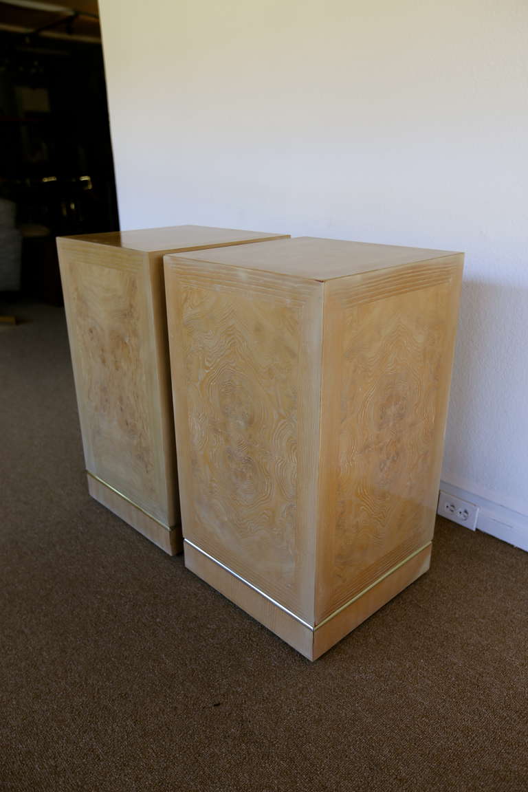 American Pair of Bleached Burl Wood Column Pedestals by Heritage