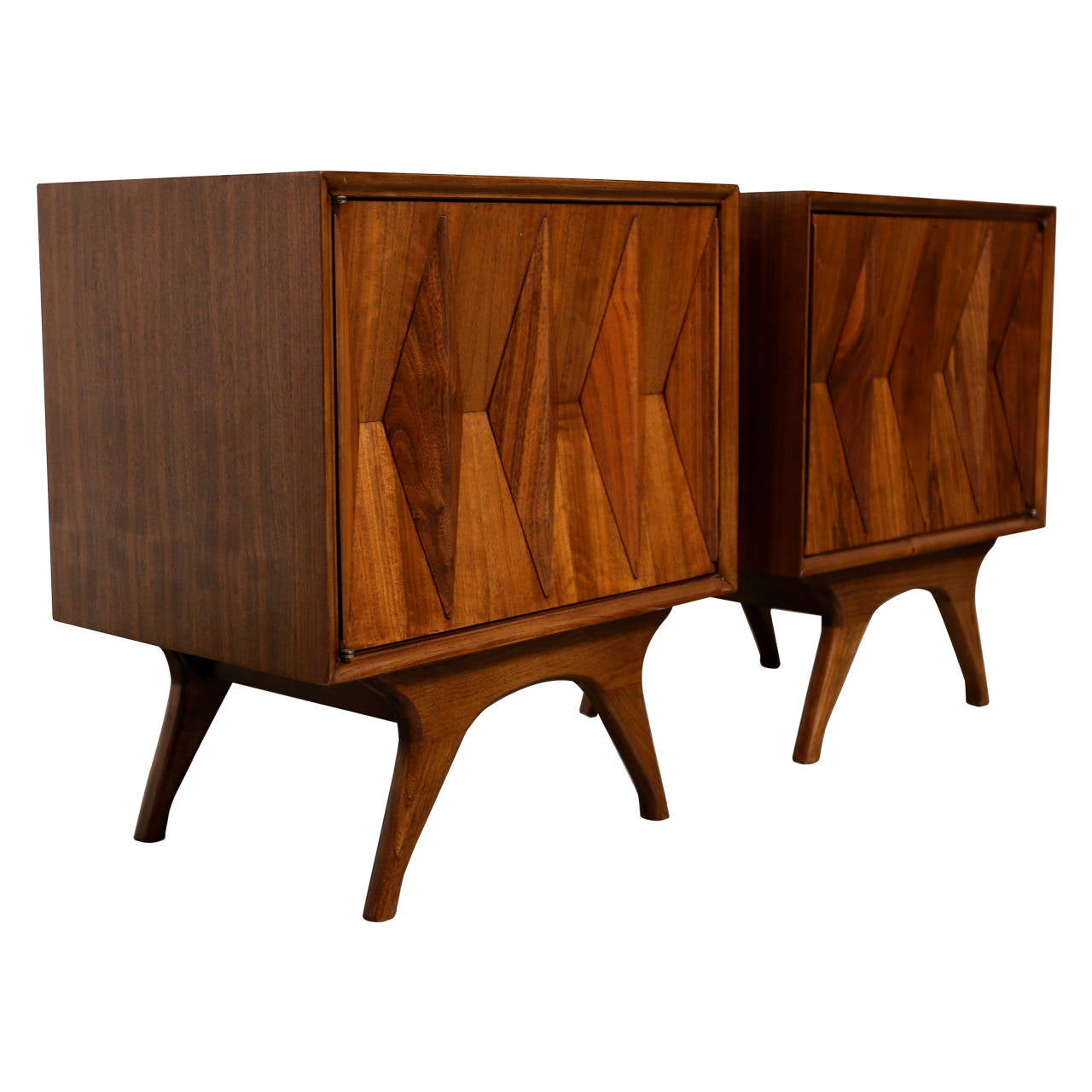 Pair of Sculptural Walnut Nightstands at 1stdibs