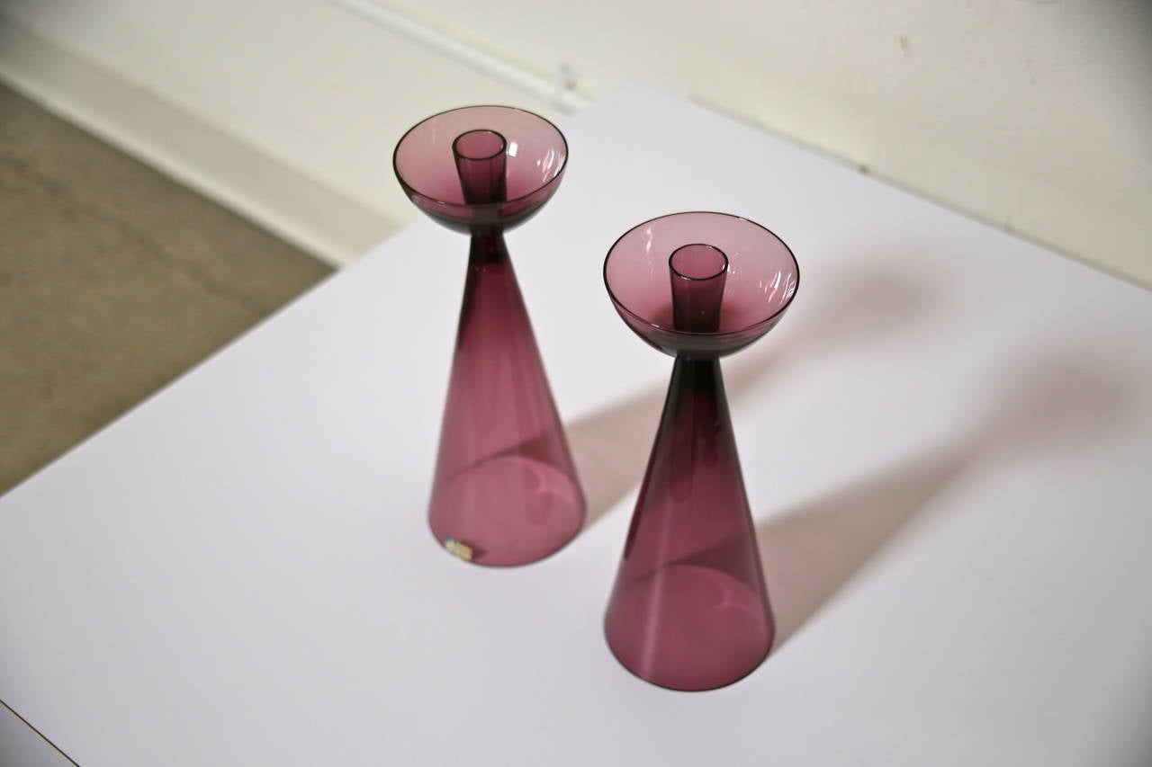 Mid-Century Modern Glass Candlesticks by Gunnar Ander