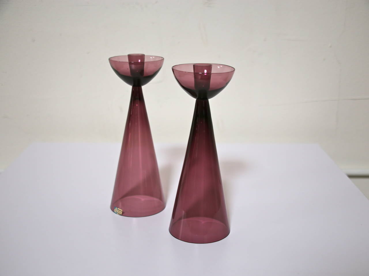 Glass Candlesticks by Gunnar Ander In Excellent Condition In Costa Mesa, CA