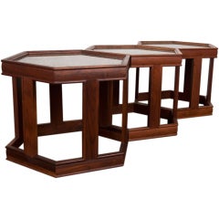 Walnut and resin tables designed by John Keal for Brown Saltman
