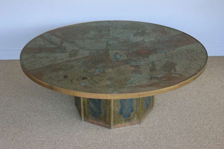 Philip and Kelvin LaVerne round coffee Table.  This piece is signed. 