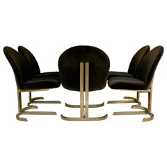 Set Of Six Cantilevered Brass Dining Chairs Att: Pierre Cardin 