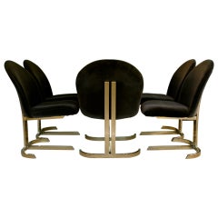 Set Of Six Cantilevered Brass Dining Chairs Att: Pierre Cardin