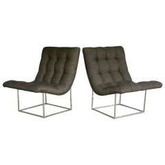 Pair of Tufted Scoop Lounge Chairs by Milo Baughman 