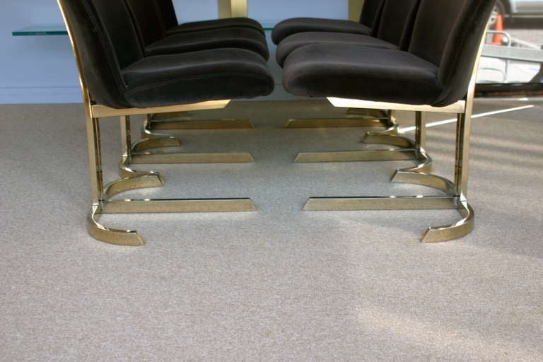 Set Of Six Cantilevered Brass Dining Chairs Att: Pierre Cardin  In Excellent Condition In Costa Mesa, CA